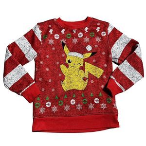 Pokemon Pikachu Christmas Pullover Sweater Red Kids Nintendo Game Sz Small